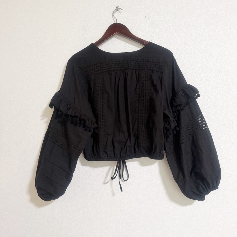 NEW House of Harlow Puff Sleeve Cotton Poplin Crop Top - Picture 2 of 11